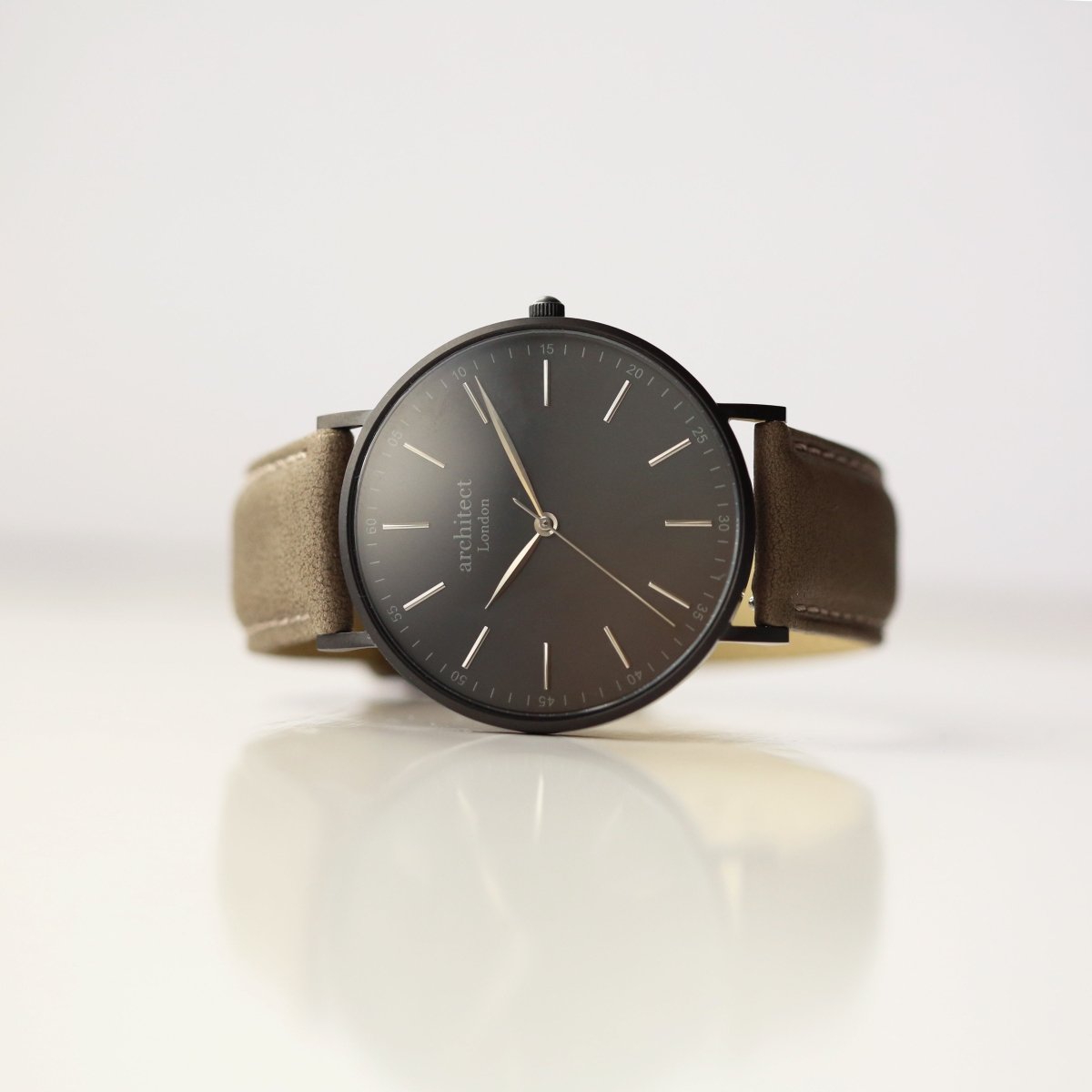 Modern Font Engraving - Men's Minimalist Watch, Urban Grey Strap