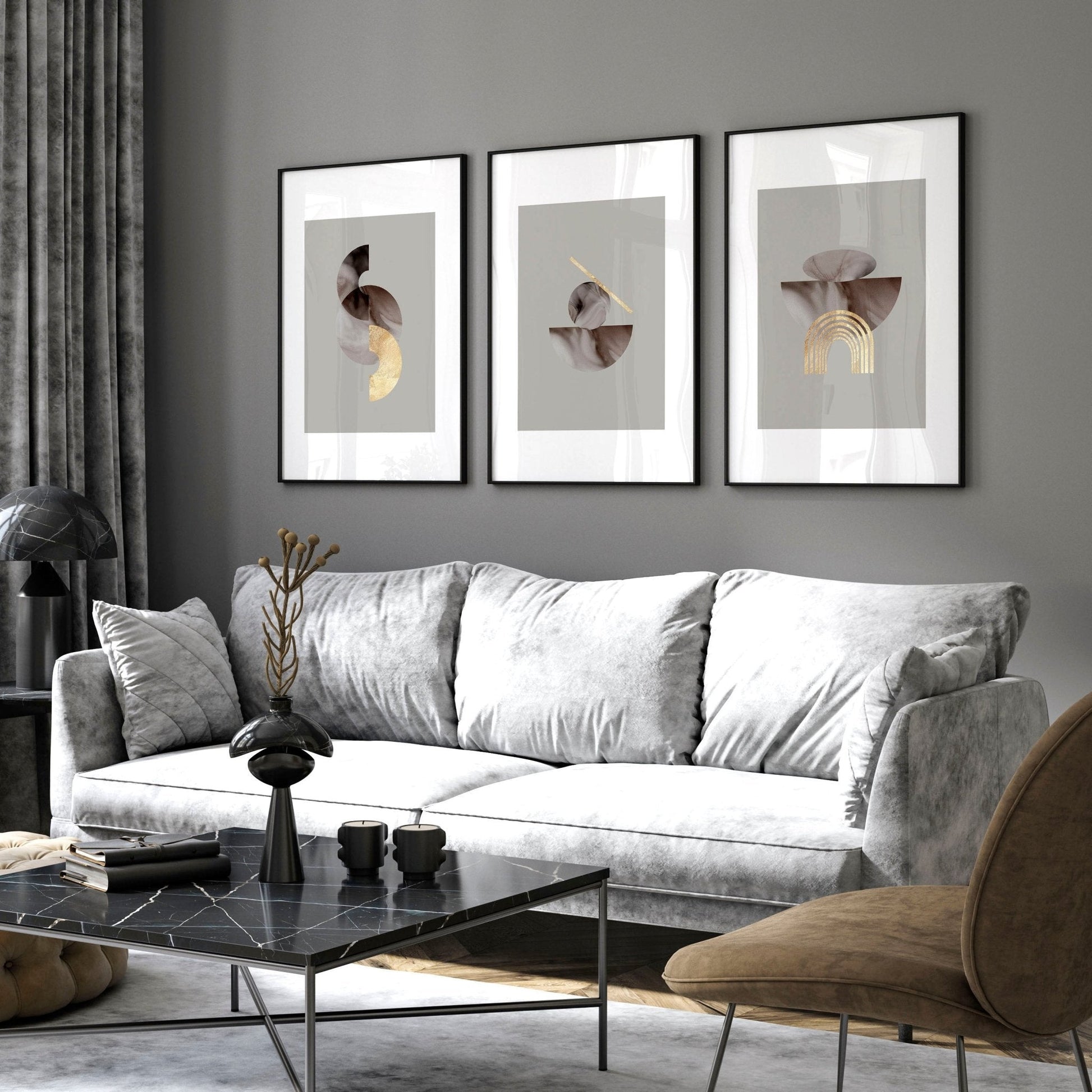 Framed large wall art | set of 3 Modern mid century wall art