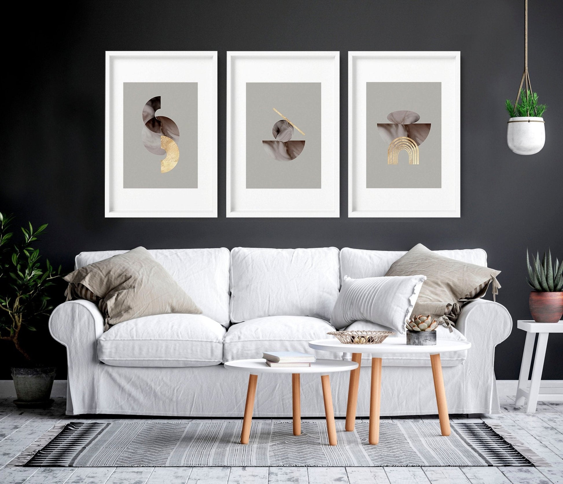 Framed large wall art | set of 3 Modern mid century wall art