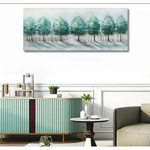 Large Framed Canvas Wall Art 120x50cm Green Trees Landscape Painting FajerminArt