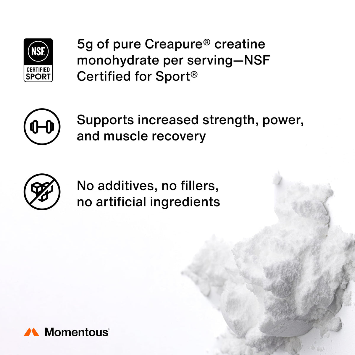 Momentous Lemon Creatine Monohydrate Powder | Creapure Creatine | NSF Certified for Sport | 6.49 g/Serving | 15 Servings