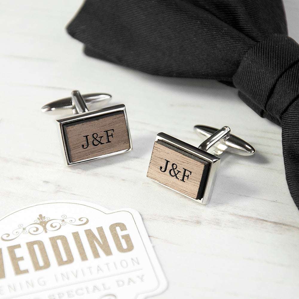 Monogramed Rectangle Walnut Cufflinks