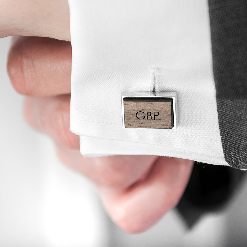 Monogramed Rectangle Walnut Cufflinks