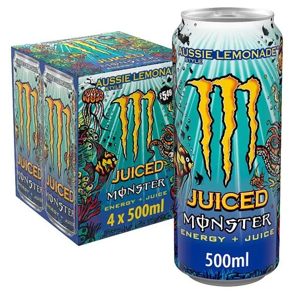 Monster Energy Drink Aussie Style Lemonade 4 x 500ml (Case of 6)
