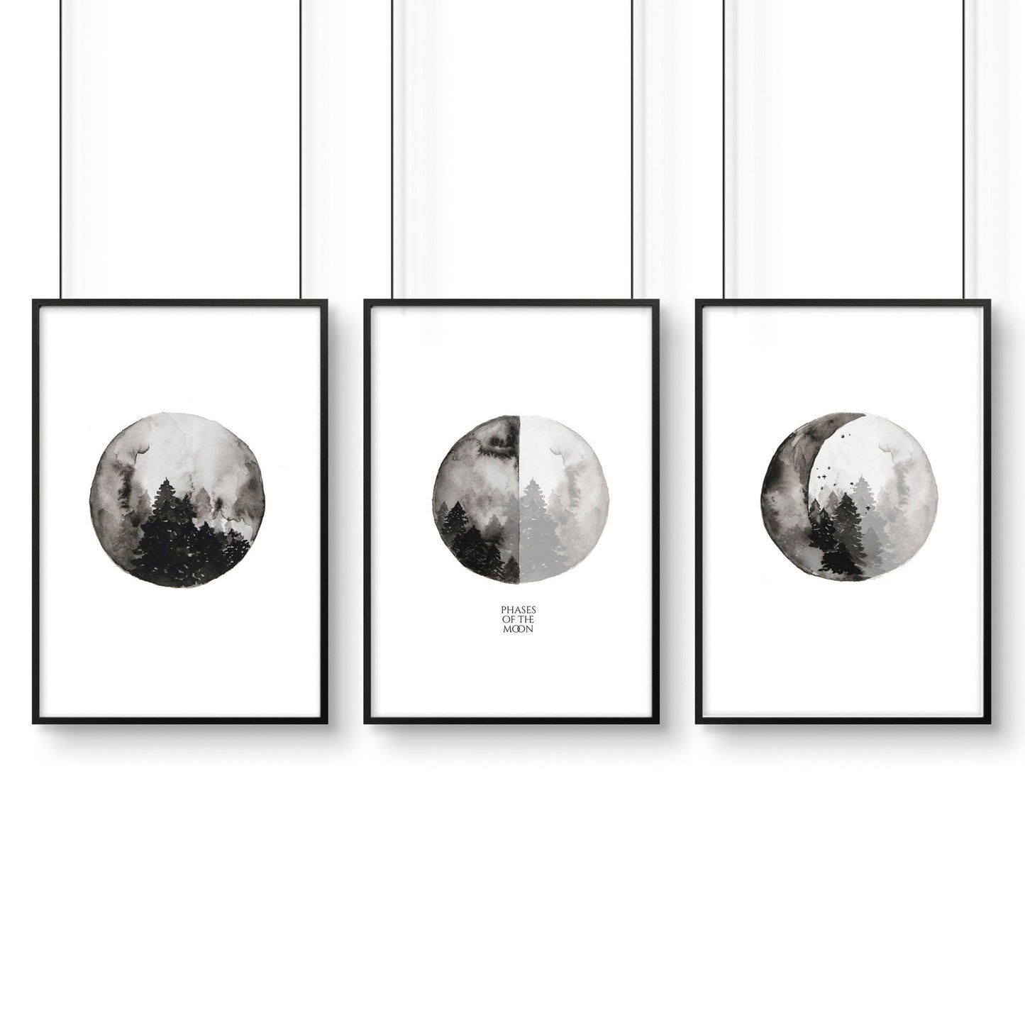 Moon phases wall art | Home office decor set of 3 prints