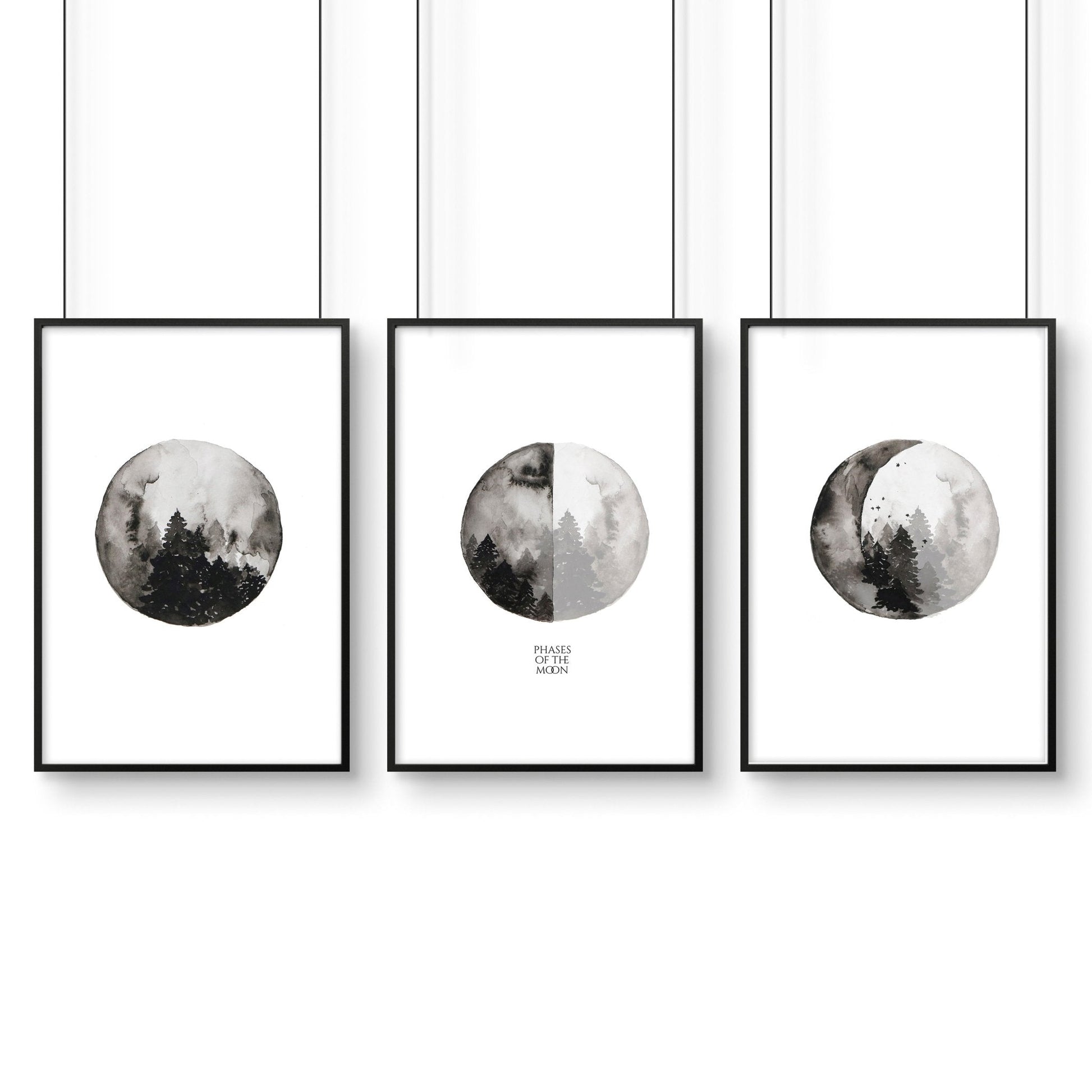 Moon phases wall art | Home office decor set of 3 prints