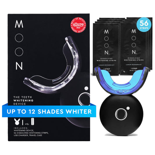 MOON Teeth Whitening Kit - LED Light Device, 56 Strips, 12 Shades in 2 Weeks