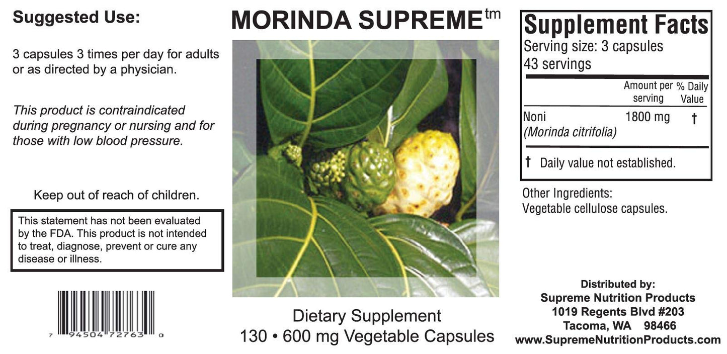 Supreme Nutrition Morinda Supreme Noni Capsules - 130 Count Pack of 2