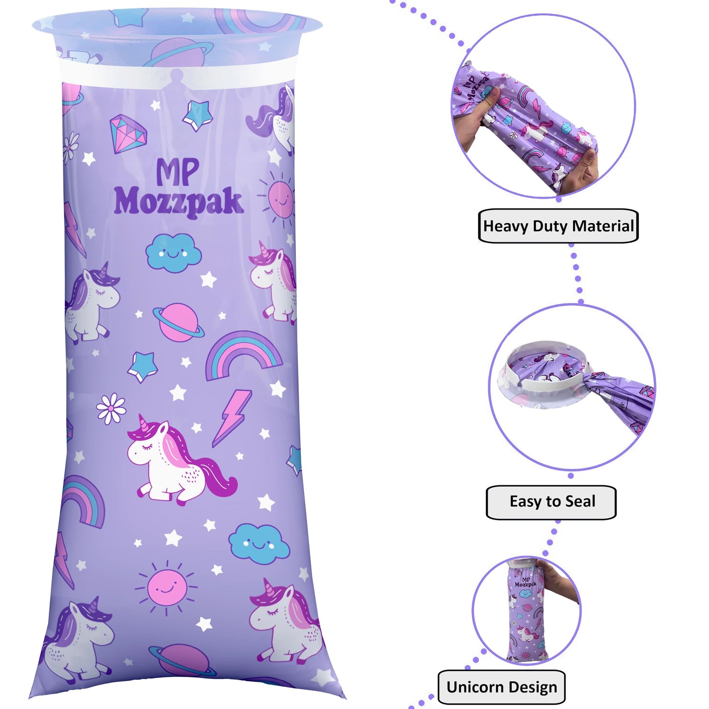 MP MOZZPAK Unicorn Kids Vomit Bags – 15 Pack, Leak-Proof Emesis Bags for Travel