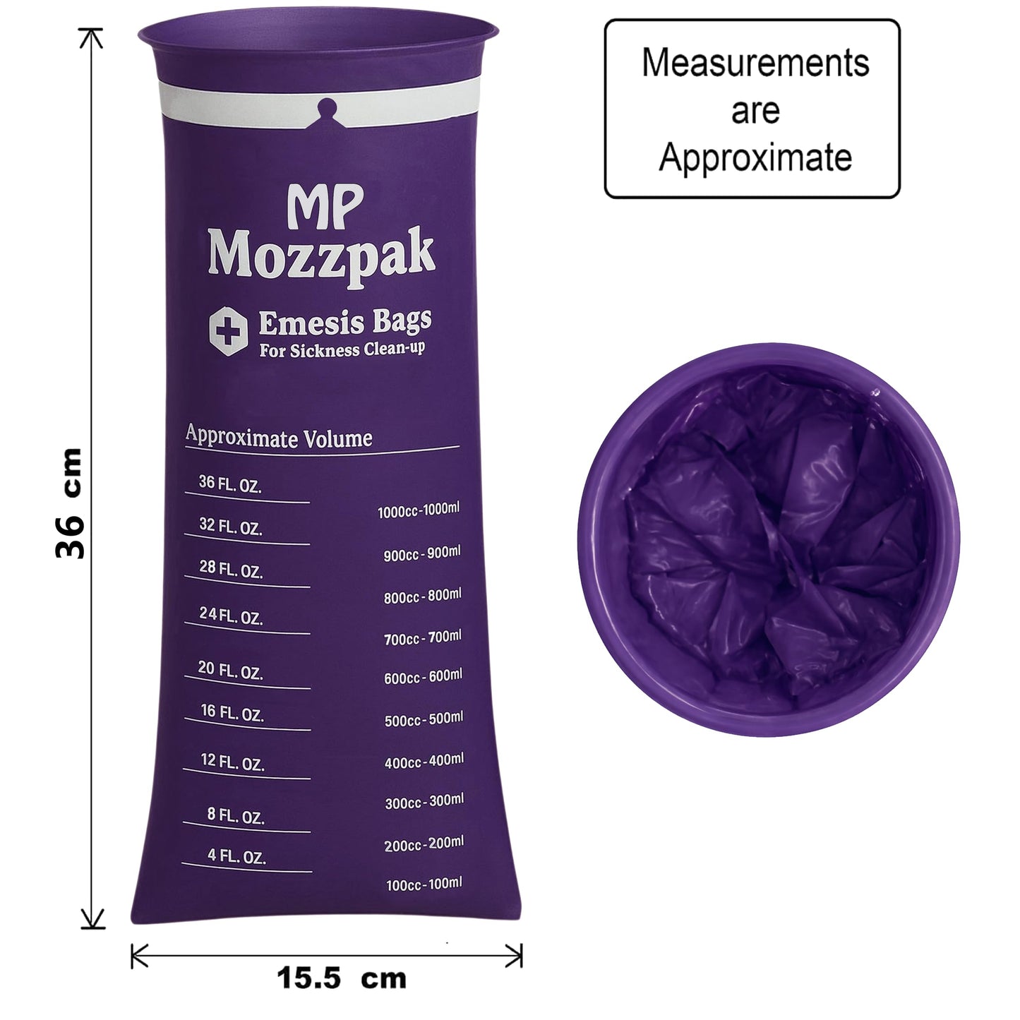 MP Mozzpak Vomit Bags Disposable 15 Pack – 1000ml Medical-Grade Emesis Bags, Leak-Proof Travel Puke Bags