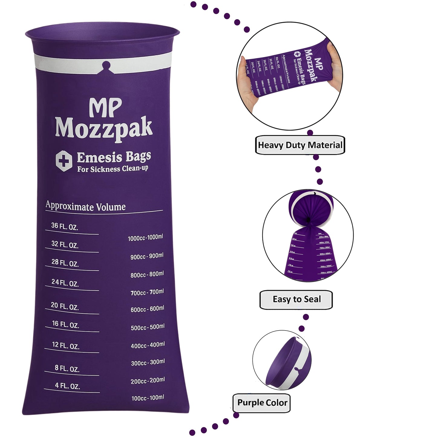 MP Mozzpak Vomit Bags Disposable 15 Pack – 1000ml Medical-Grade Emesis Bags, Leak-Proof Travel Puke Bags