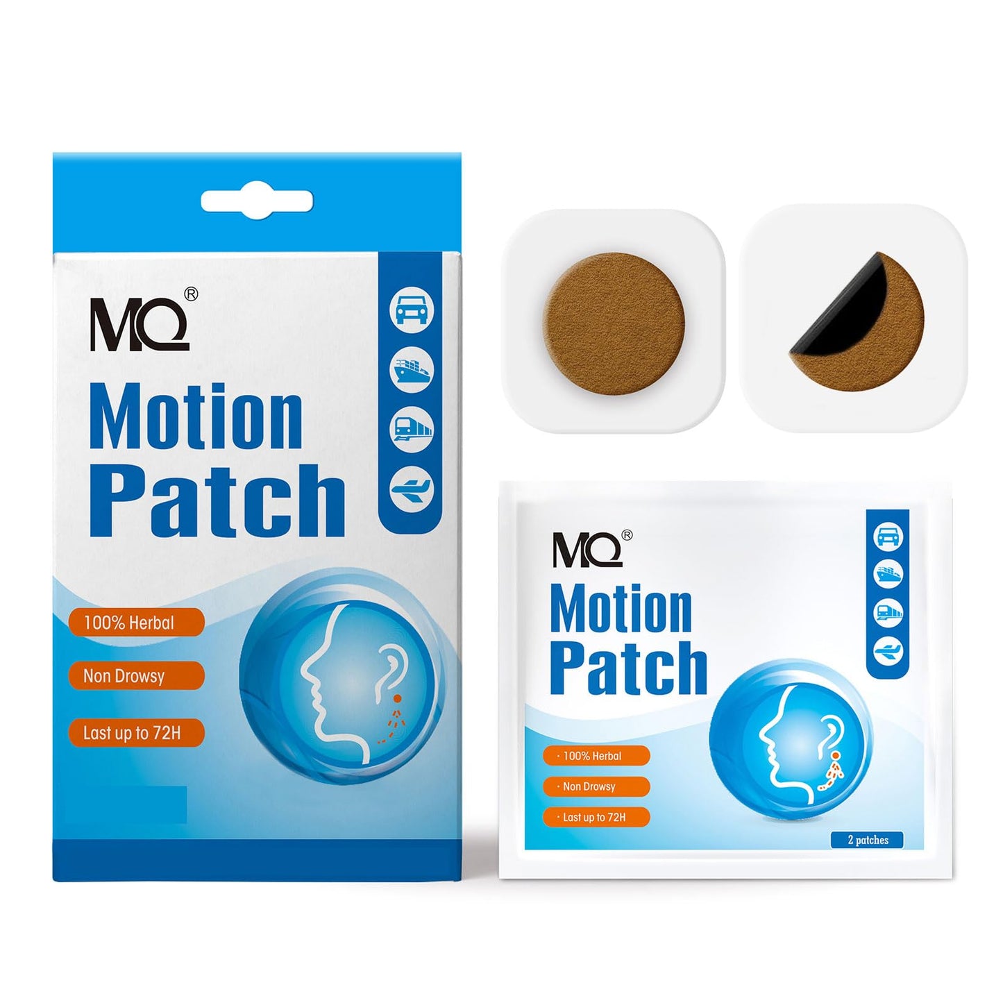 MQ Motion Sickness Patch – 40 Count, Non-Drowsy Behind-Ear Patches for Travel, 72H