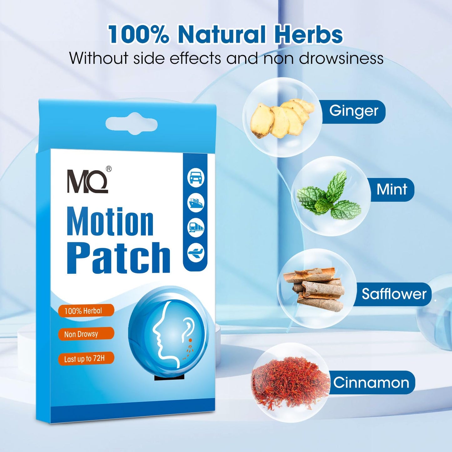 MQ Motion Sickness Patch – 40 Count, Non-Drowsy Behind-Ear Patches for Travel, 72H
