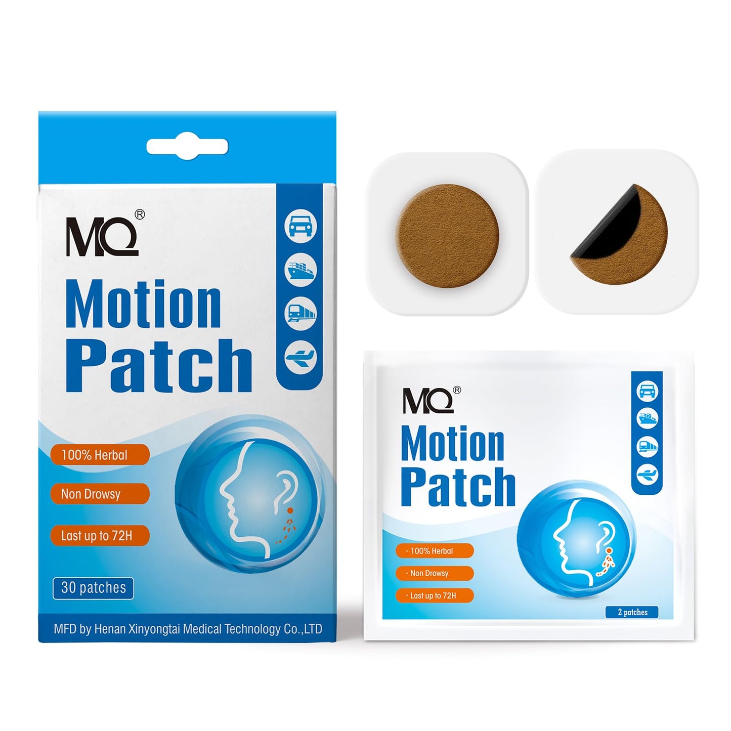 MQ Motion Sickness Patch (30 Count) - Non-Drowsy Behind-Ear Patches for Cruise, Car, Flight | Fast Acting & 72H Lasting