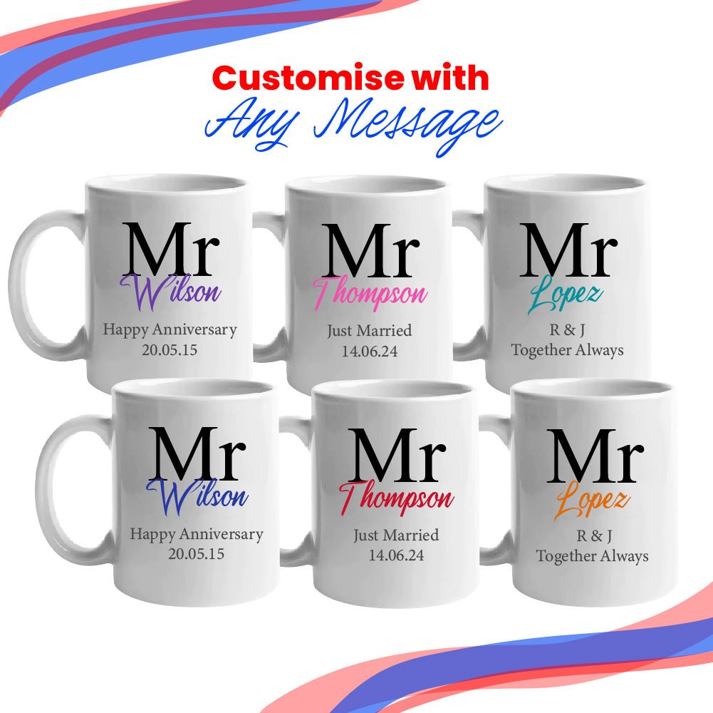 Mr and Mr Mug Set, Classic Font Design, Ceramic 11oz/312ml Mugs