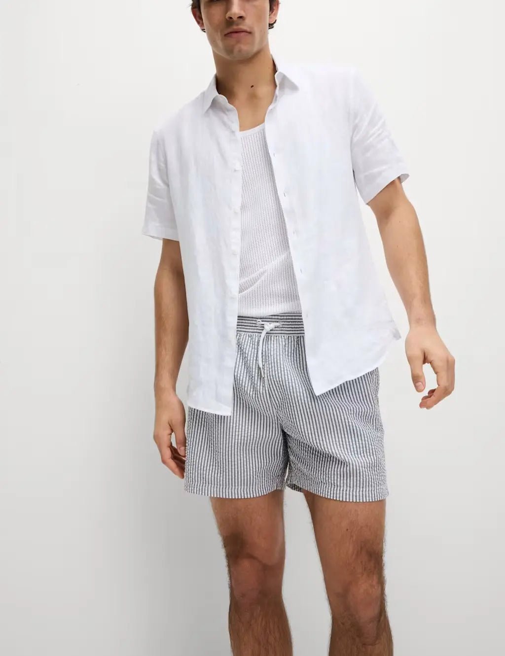 M&S Cotton Rich Seersucker Striped Swim Shorts