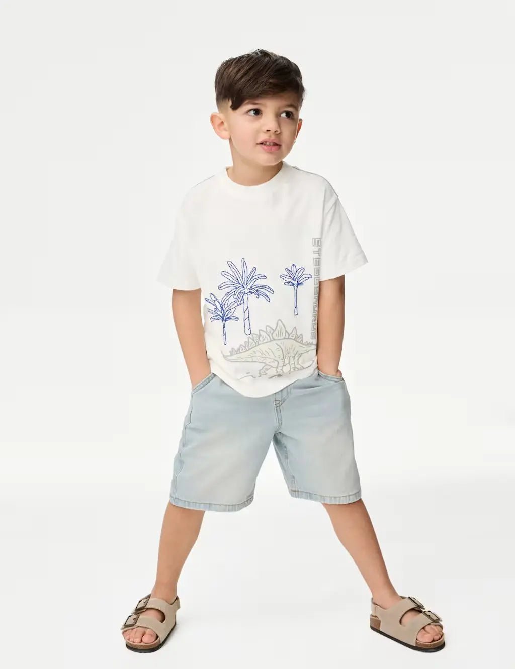 M&S Pure Cotton Dinosaur Scene T-Shirt (2-8 Yrs)