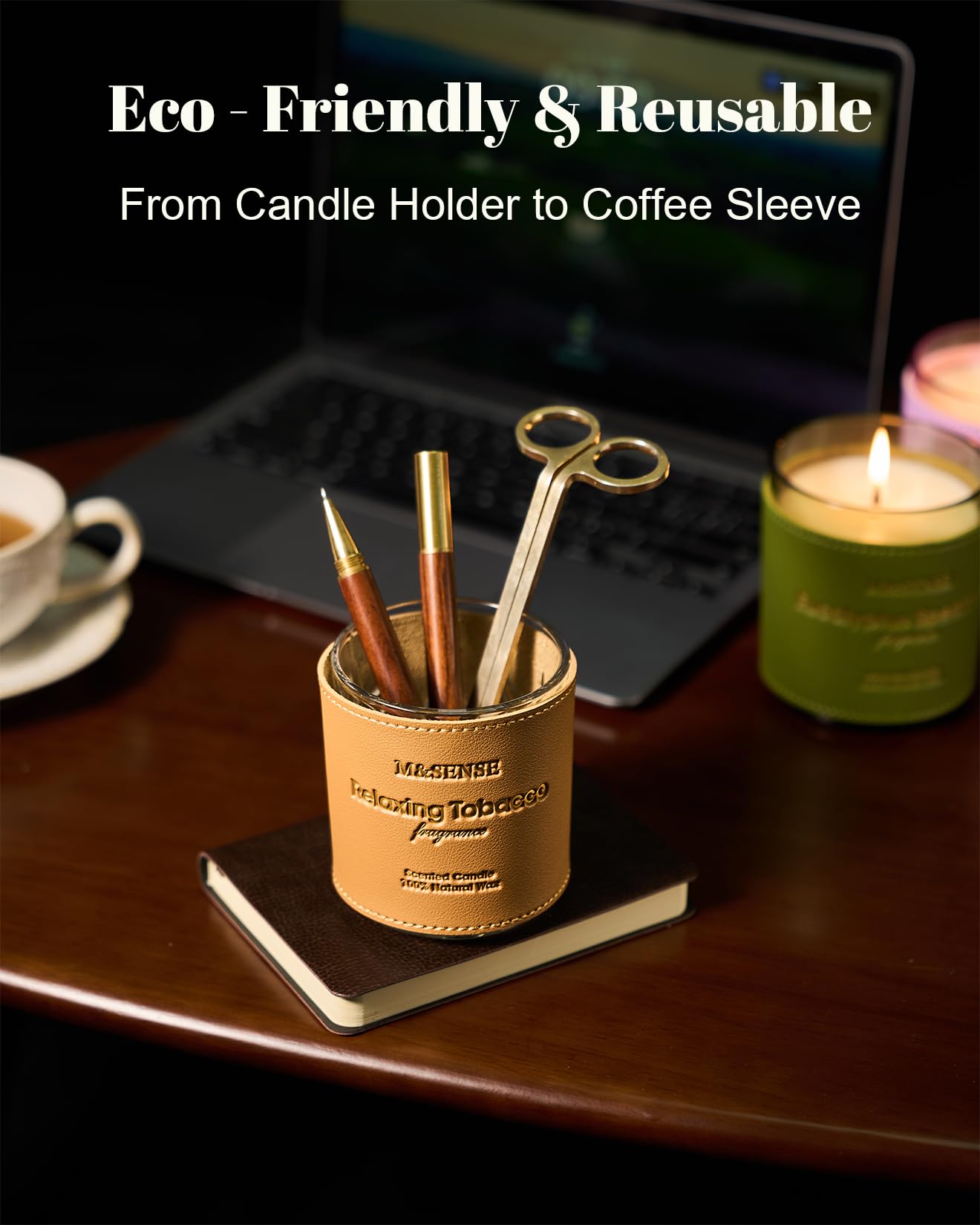 M&SENSE Tobacco Leather Berries Candle – 10oz, 42-Hour Burn, Vegan Soy Wax