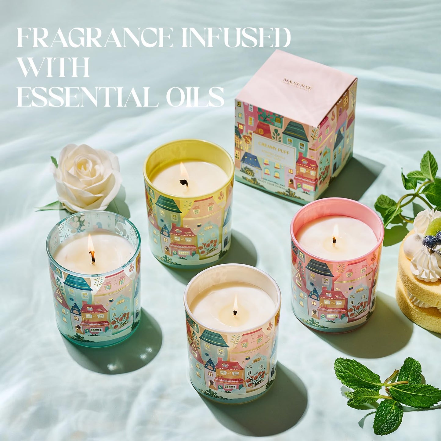 M&SENSE Creamy Puff Scented Candles – 10.2 oz, 60h Burn, Calm & Stress Relief