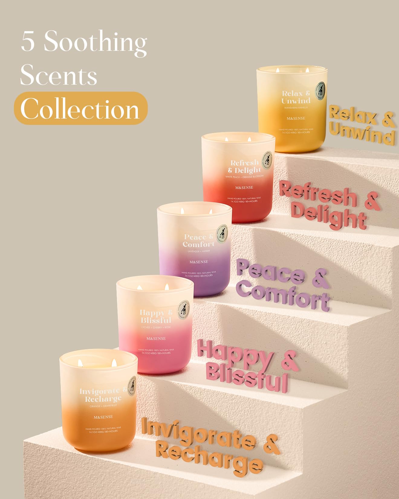 M&SENSE Lychee Cherry Rose Soy Candle – 14.1oz, 80-Hour Aromatherapy, Non-Toxic