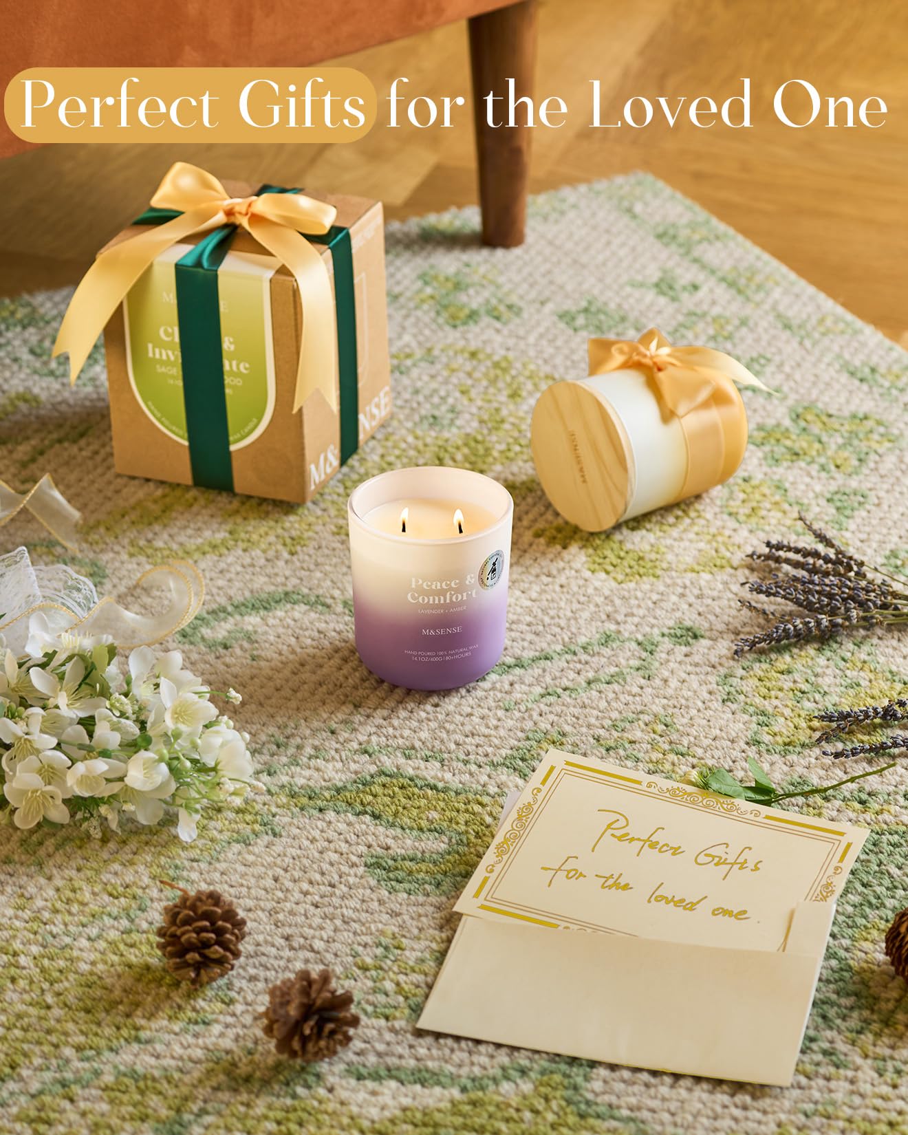 M&SENSE Pine Cedarwood Holiday Candle – 14.1oz, 80 Hours, Non-Toxic Soy Wax