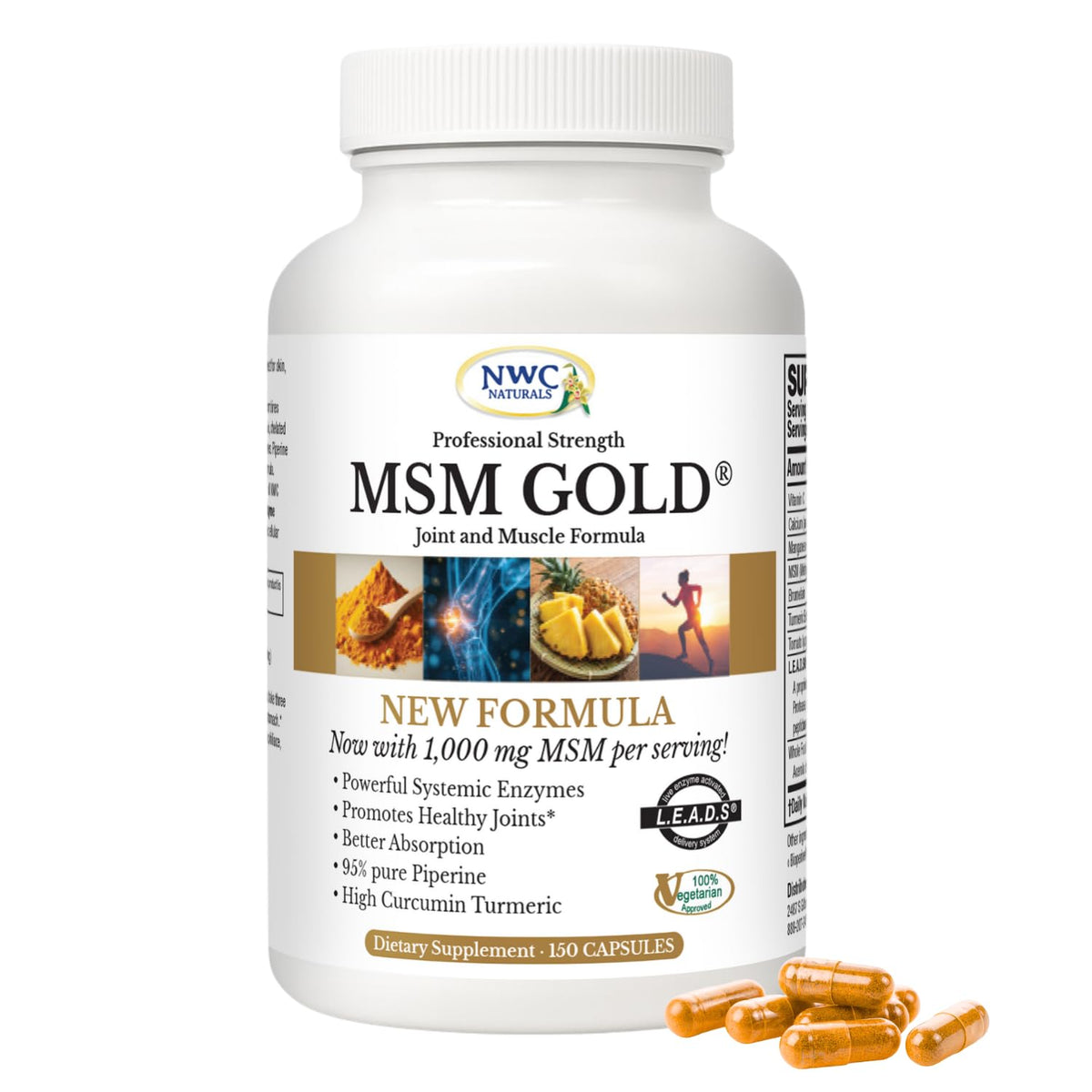 NWC Naturals MSM Gold – Systemic Enzyme + Turmeric, Lycopene & BioPerine for Joint & Muscle Support