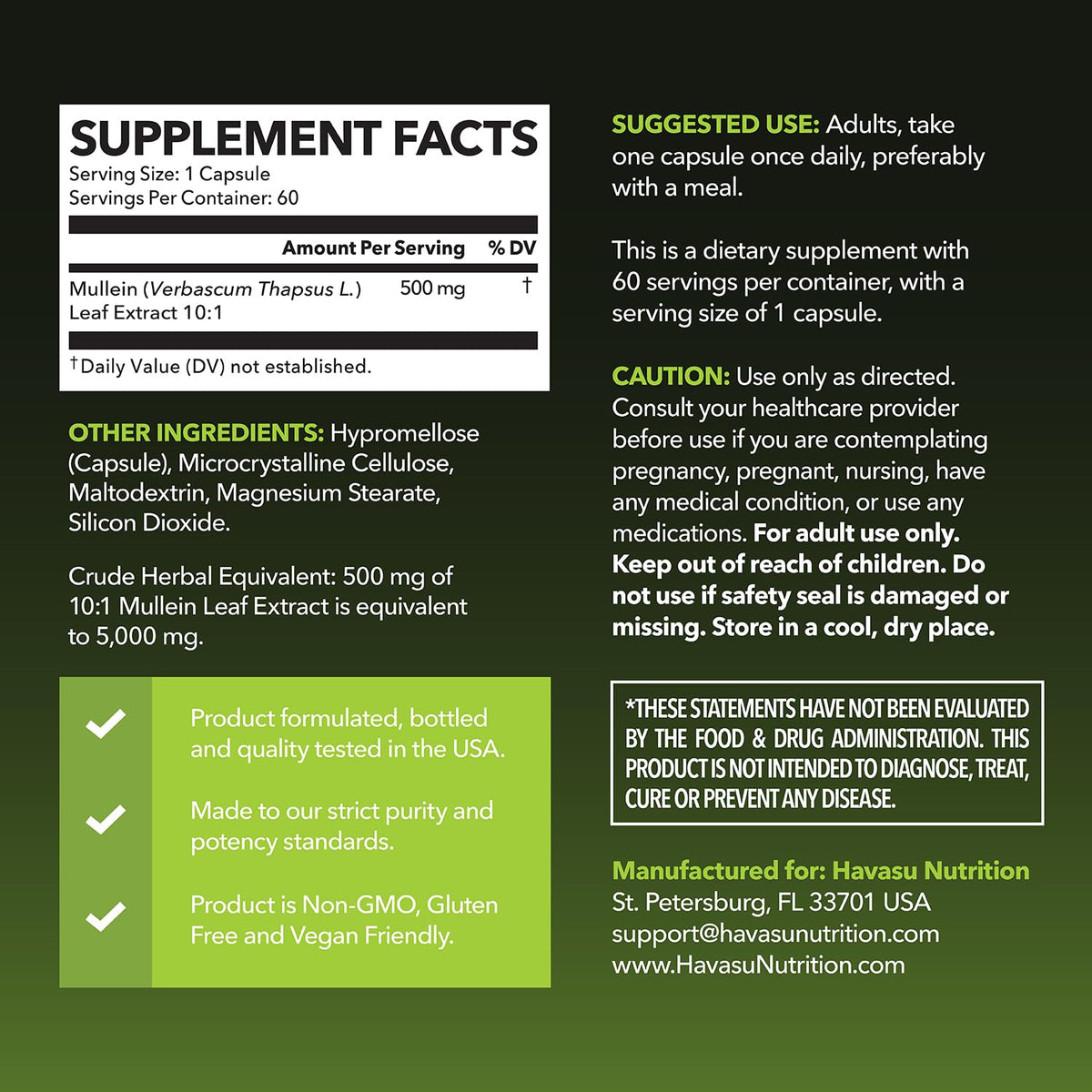 Mullein Leaf Capsules – 5000mg Extract (10:1) for Lung Support | Vegan & Non-GMO | 60 Count