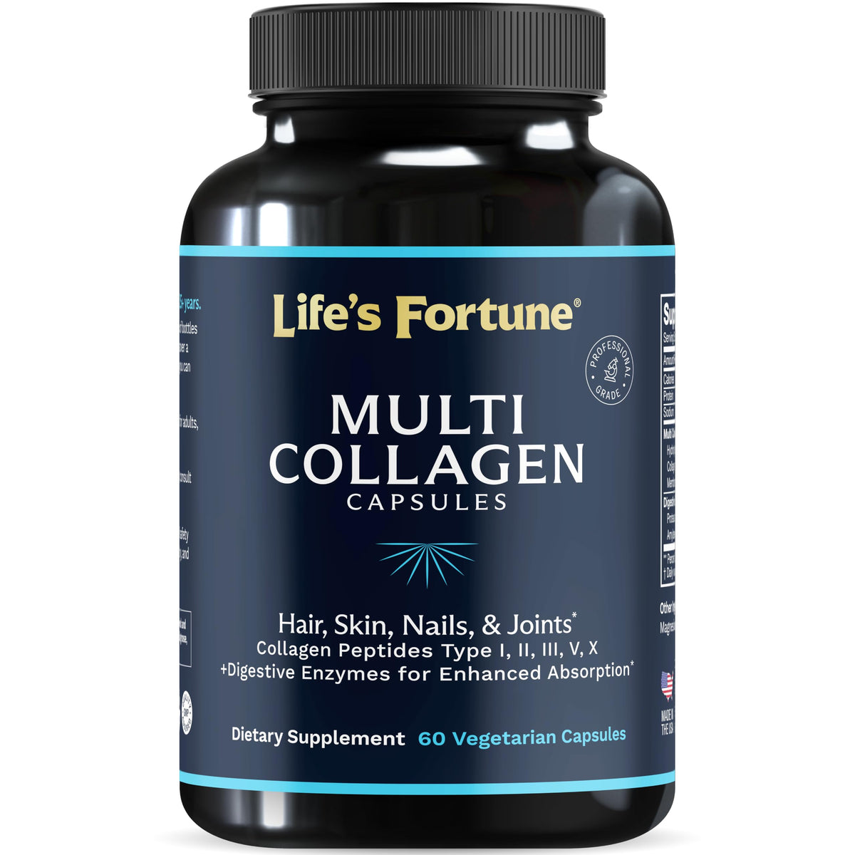 Multi Collagen Peptides Powder Drink Plus – Type I–X, Digestive Enzymes – Skin, Joints, Hair, Nails – Unflavored, 60 Caps