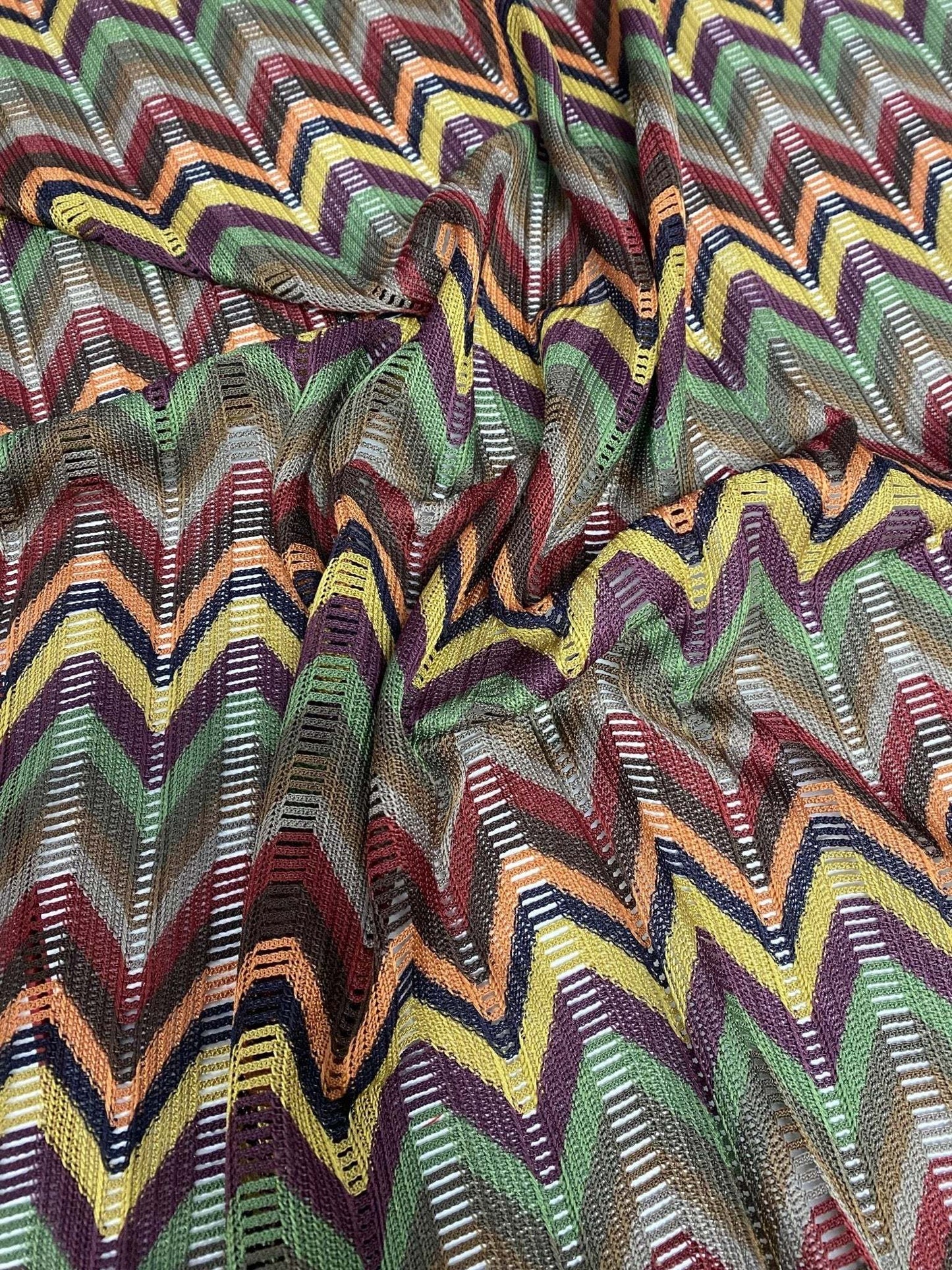 Chevron Pattern Openwork Mesh Knit Fabric by the Metre