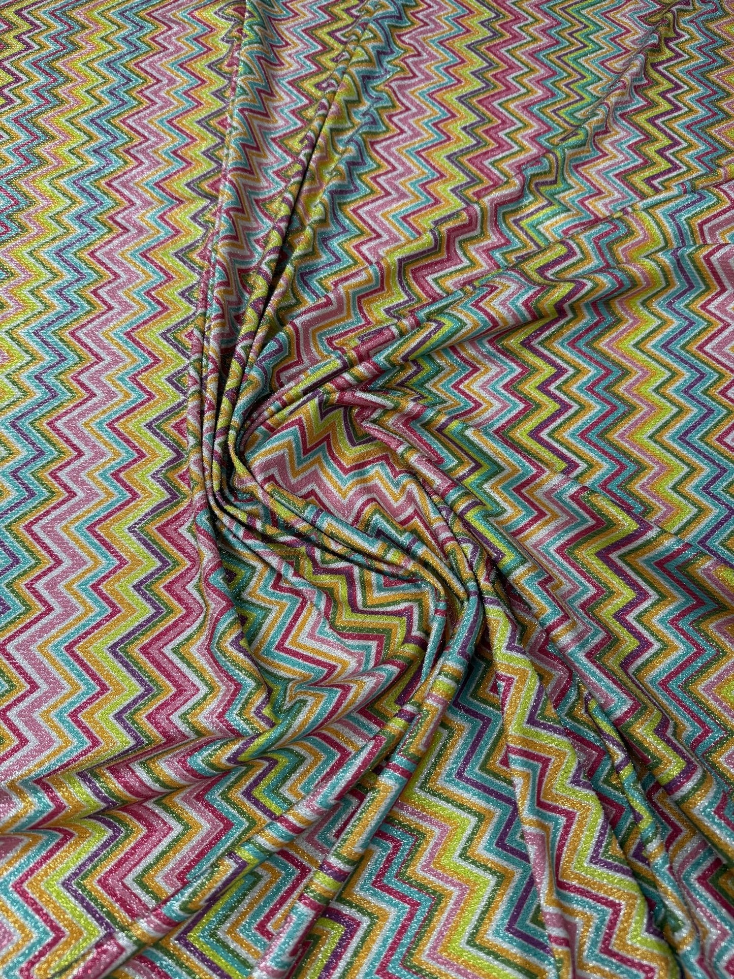 Multicolor Shimmer Zigzag Knit Fabric