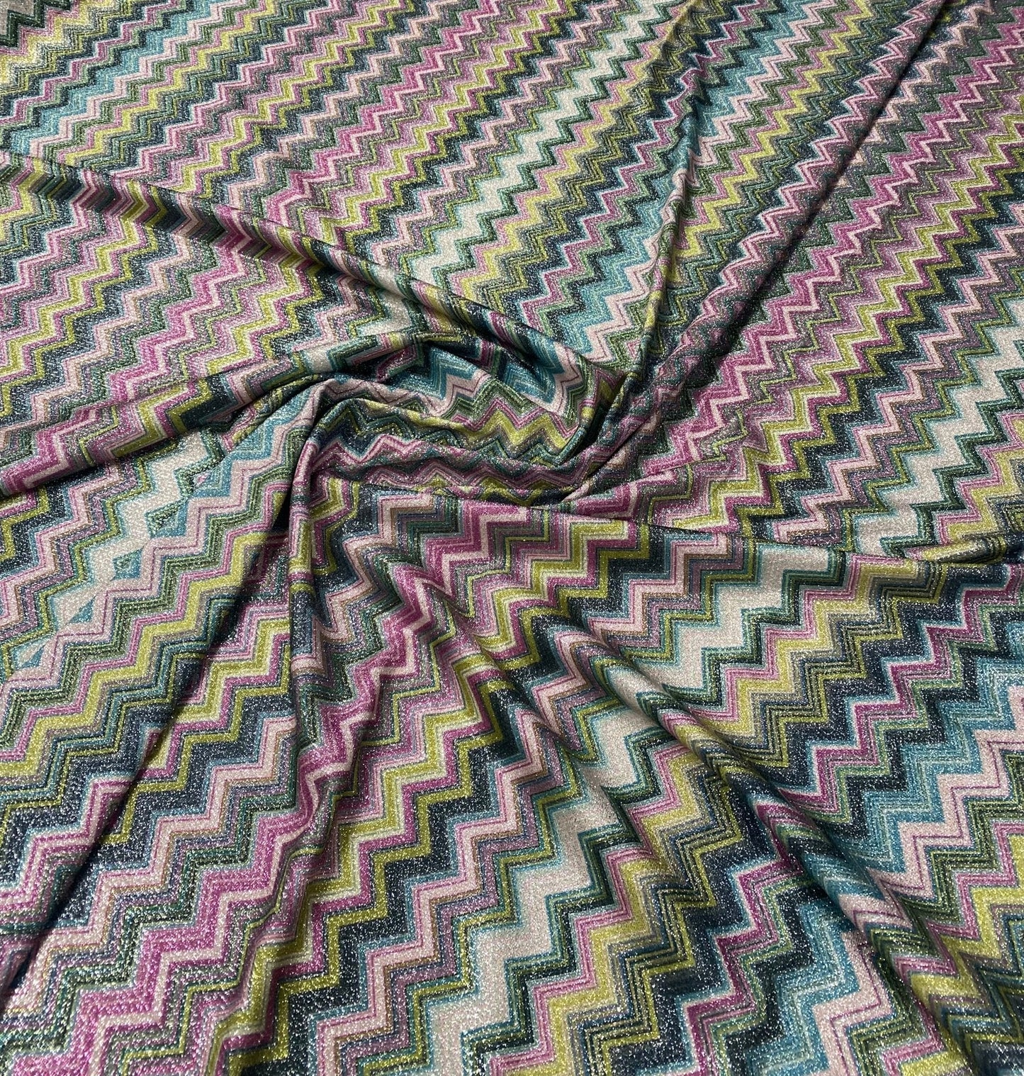 Multicolour Chevron Lurex Fabric with Metallic Shine