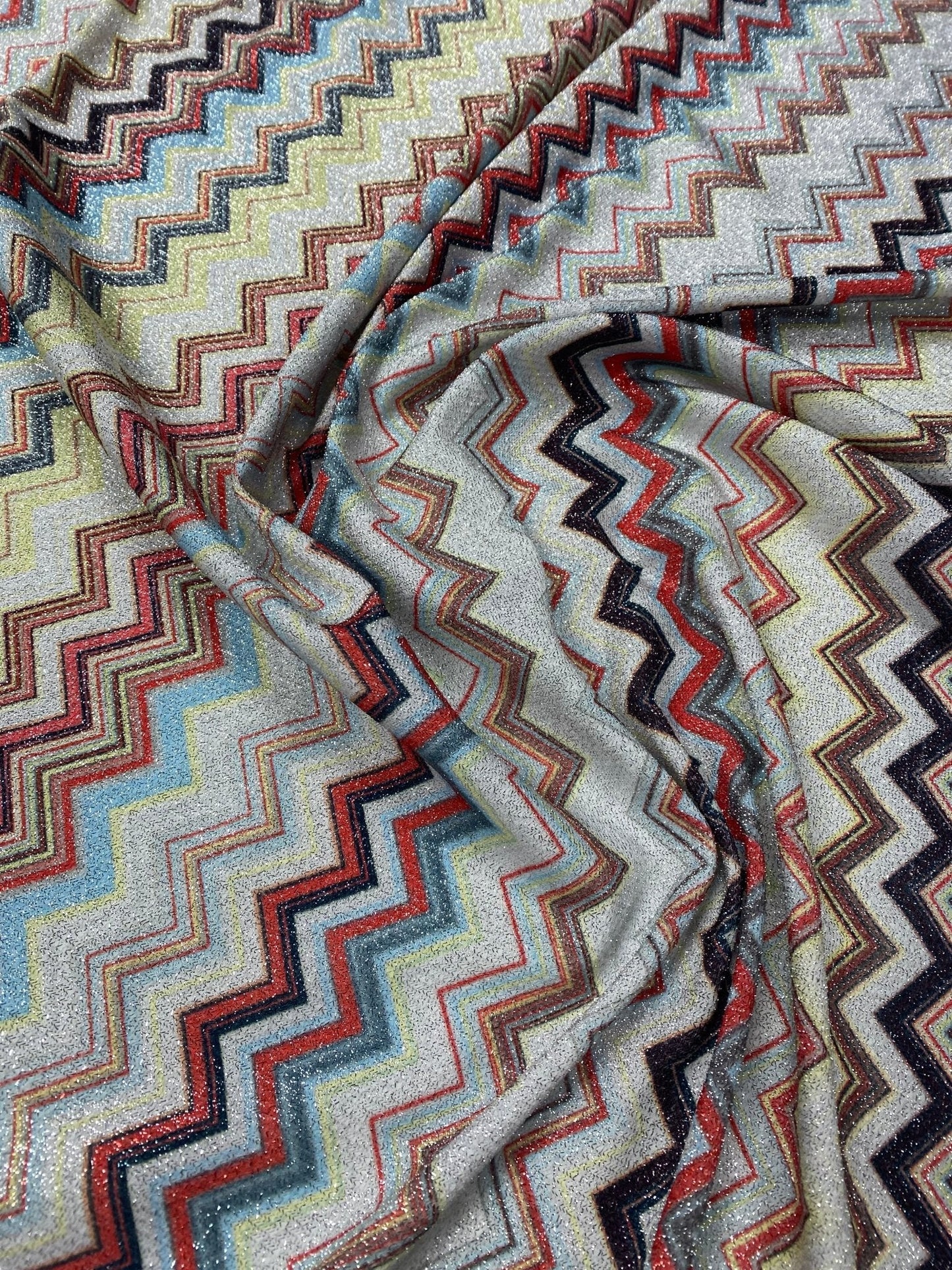 Multicolour Zigzag Lurex Fabric with Metallic Shine