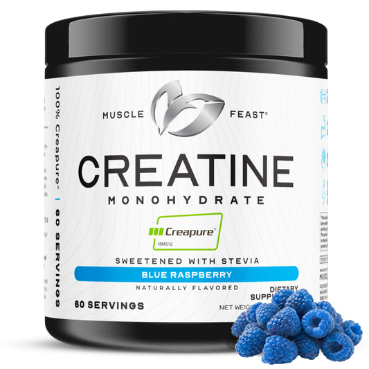 Muscle Feast Creapure Creatine Monohydrate Powder – Vegan, Gluten-Free, Keto Friendly – Natural Blue Raspberry, 300g