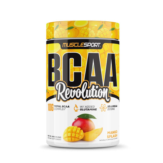 Musclesport BCAA Revolution Mango Splash – Intra-Workout Amino Acid Powder (30 Servings) for Men & Women