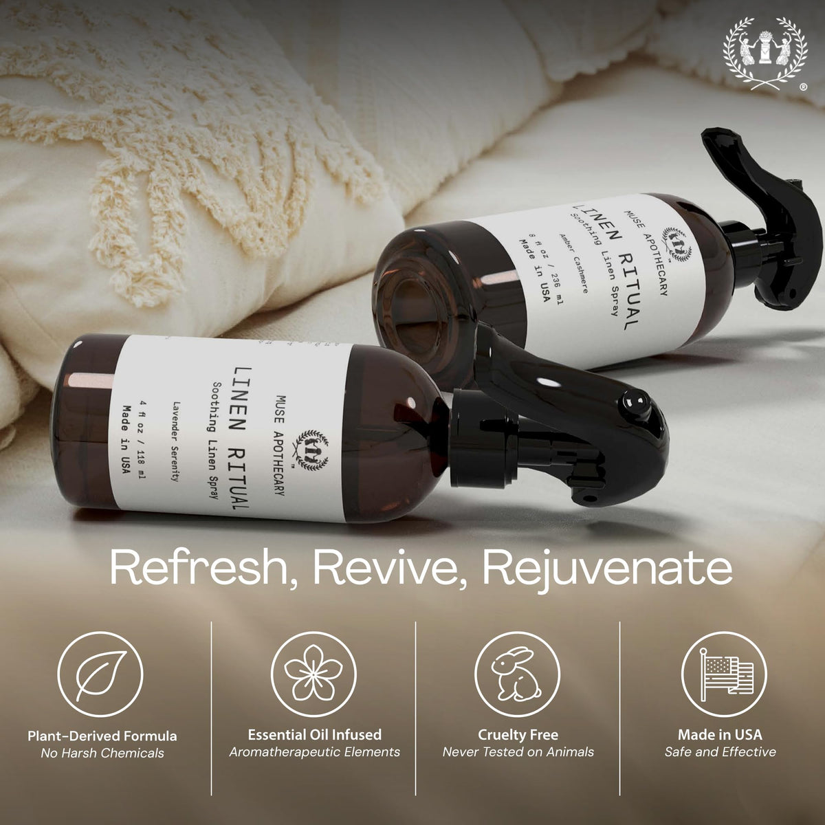 Muse Apothecary Linen Ritual Linen Mist – Aromatherapy Essential Oils, 8 oz Amber Cashmere
