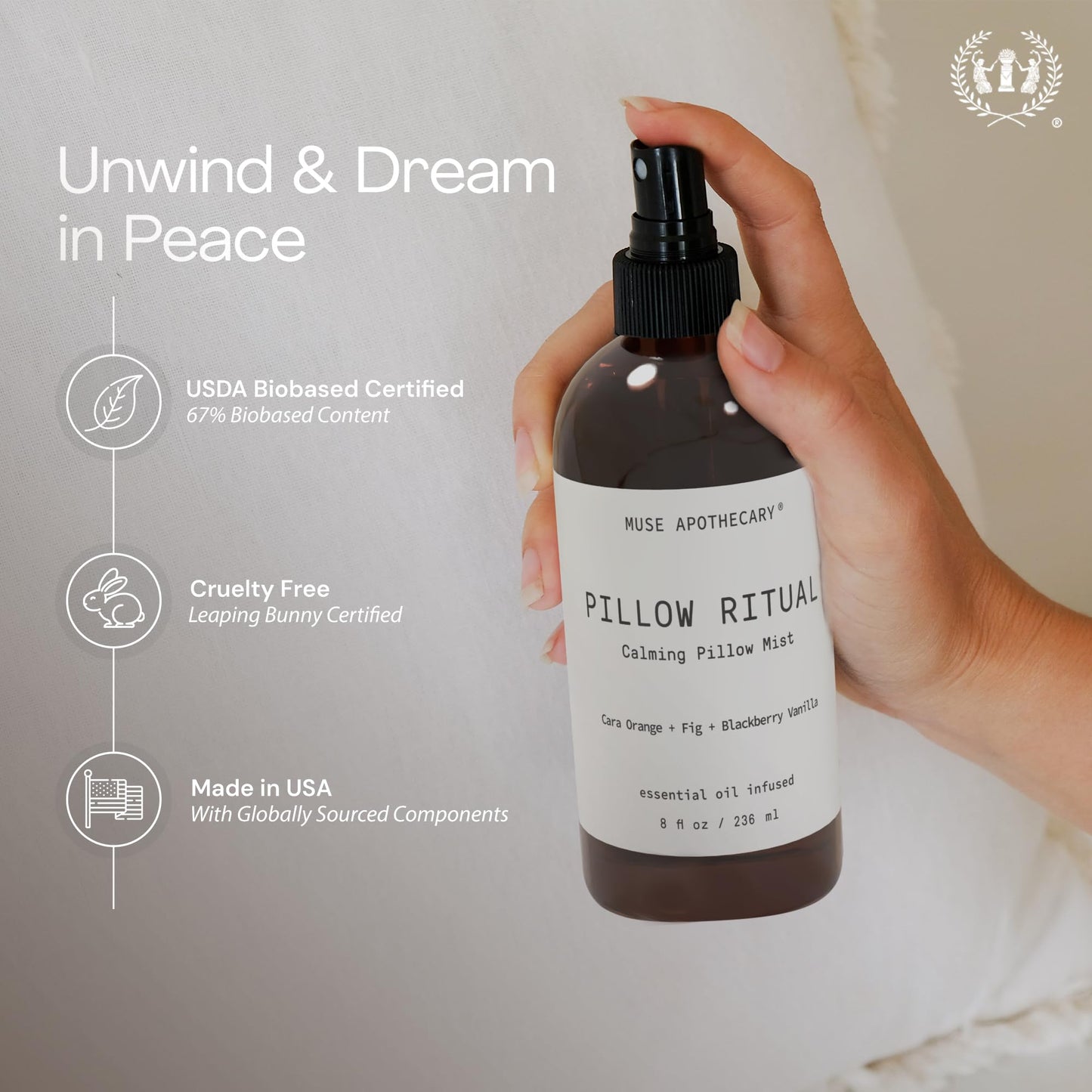 Muse Apothecary Pillow Ritual – Aromatic Calming Pillow Mist (4 oz) | Cara Orange + Fig + Blackberry Vanilla