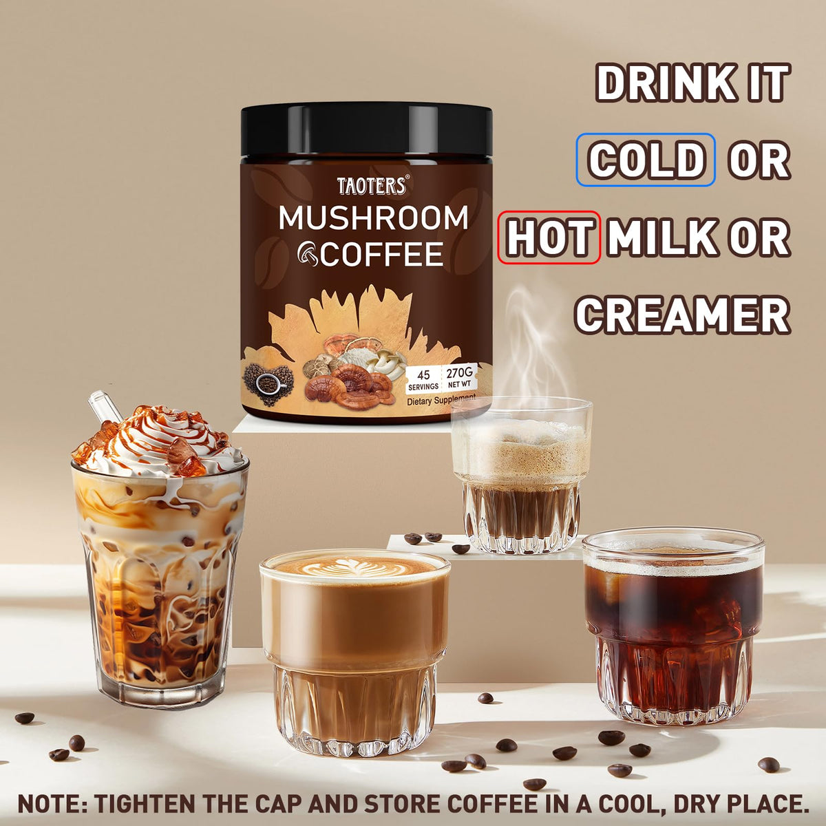 Mushroom Coffee with Cordyceps, Reishi & Lion's Mane – 45 Servings