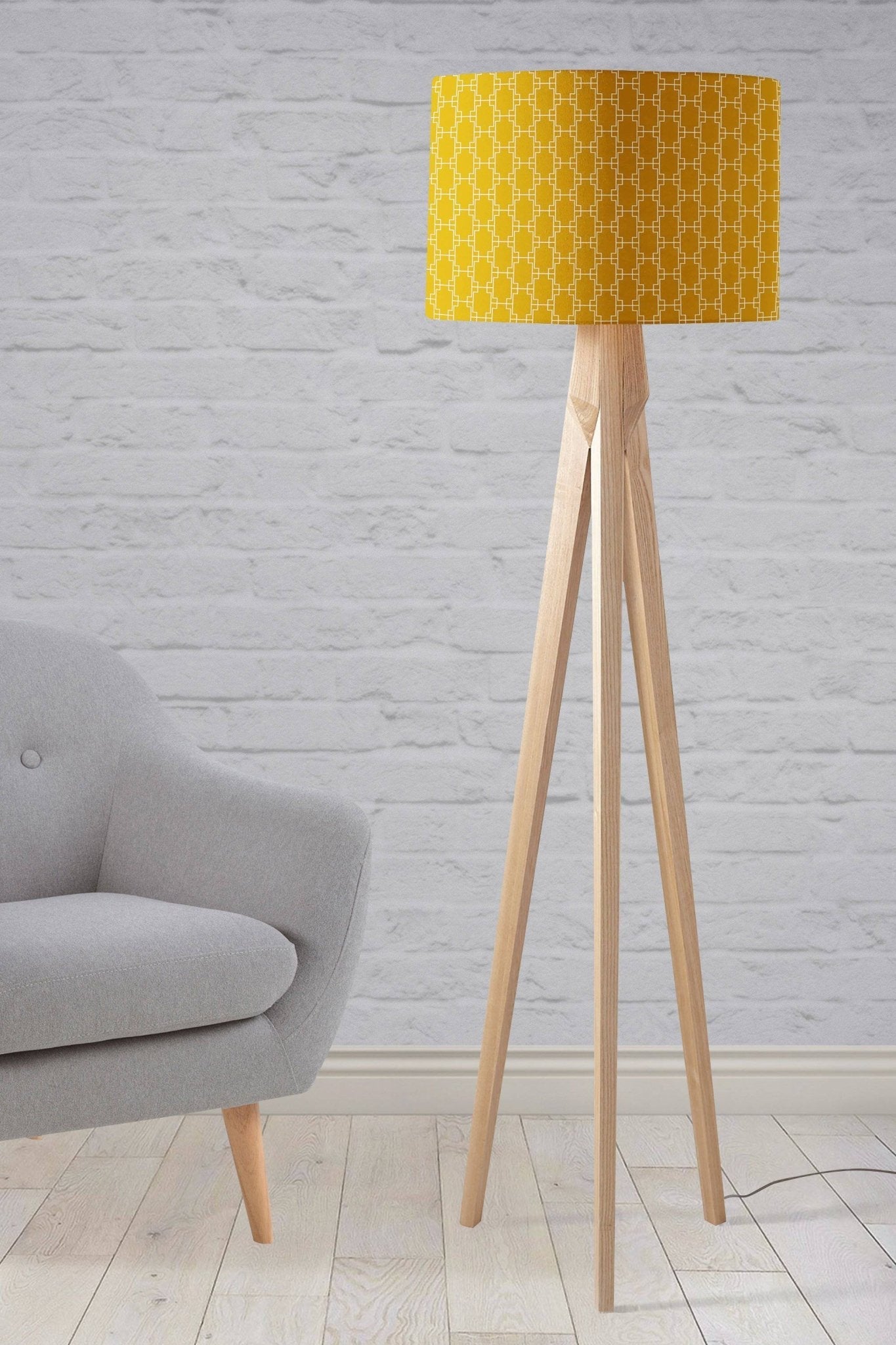Mustard Yellow Drum Lampshade, Geometric Design Shade for Table, Floor or Ceiling Pendant Light