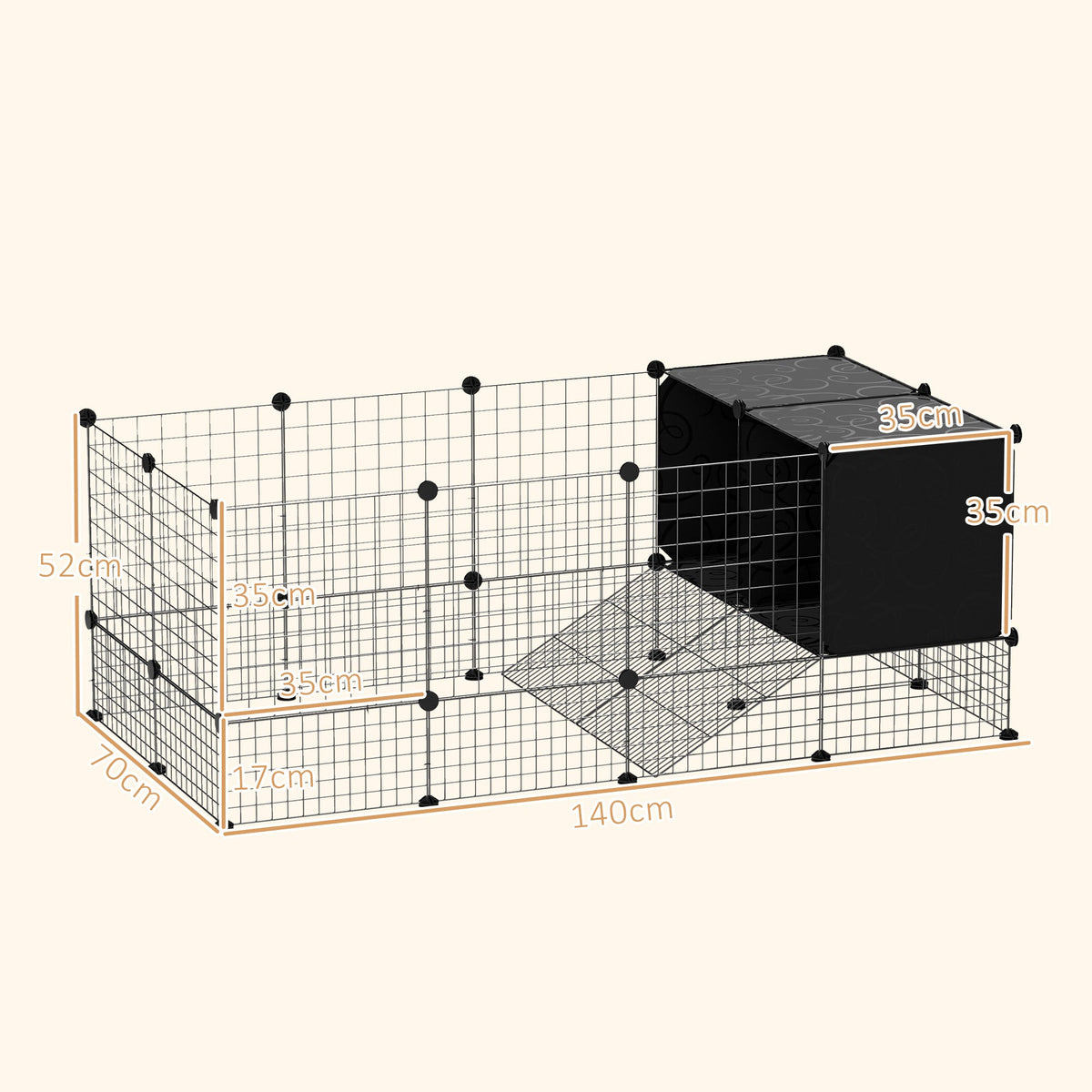 PawHut DIY Small Animal Cage w/ Elevated Huts for Guinea Pigs, Rabbits