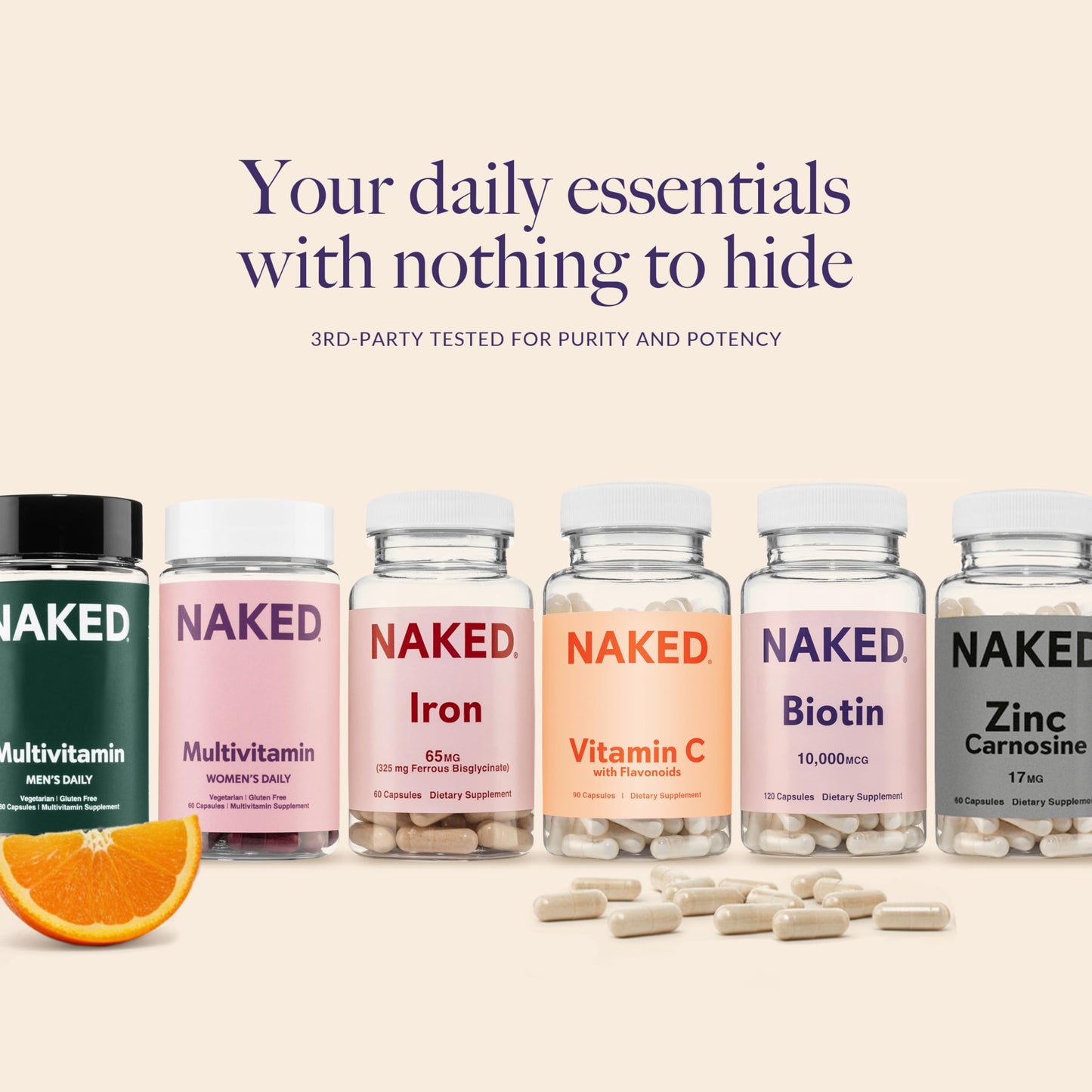 NAKED Vitamin C - 500mg Capsules with Citrus Bioflavonoids | Immune Support, Antioxidant | Made in USA