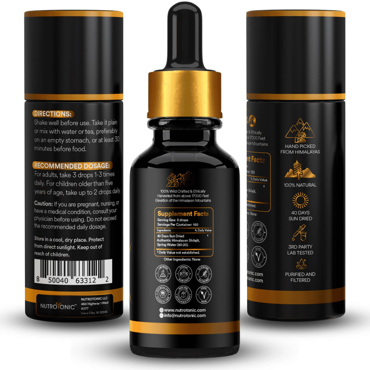 NutroTonic® Himalayan Shilajit Liquid Drops – 86% Fulvic, 10% Humic, Gold A+ (20ml)