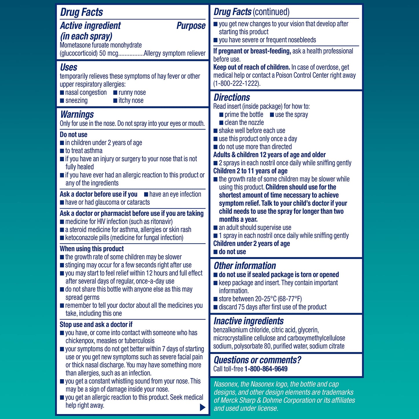Nasonex 24HR Allergy Nasal Spray – Non-Drowsy, Scent-Free, Prescription-Strength (120 Sprays)