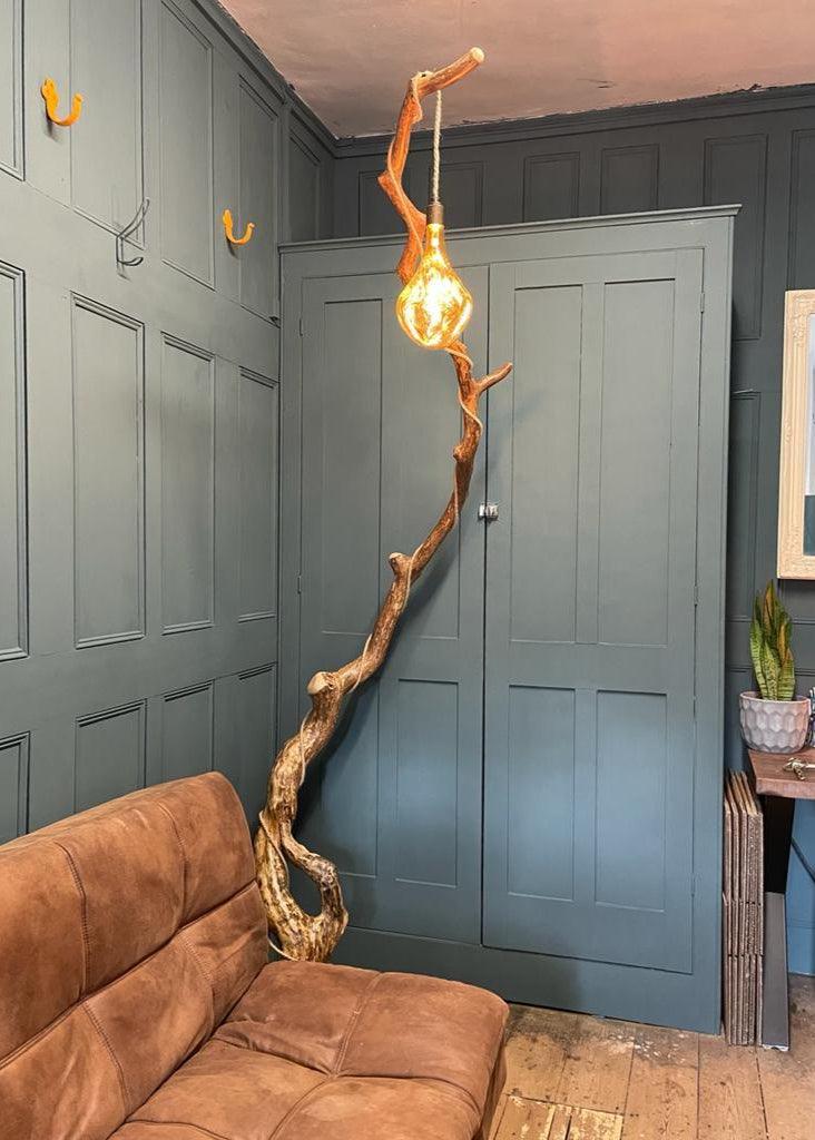 Amélie – Handcrafted Branch Floor Lamp with Reclaimed Timber Base