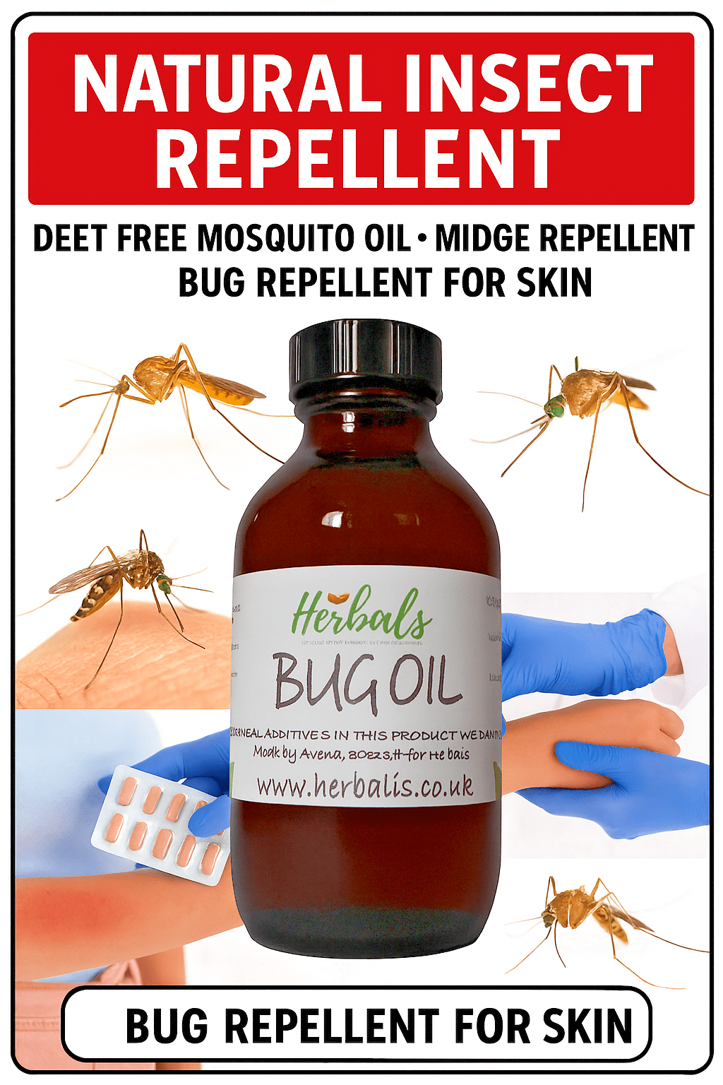 Natural Insect Repellent Bug Oil 100–500ml DEET Free Mosquito Midge Massage Rub