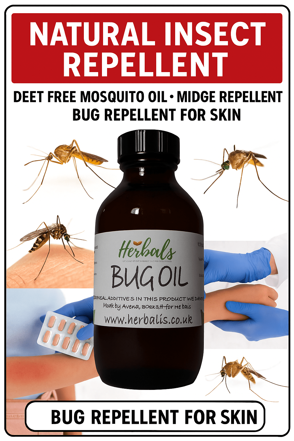 Natural Insect Repellent Bug Oil 100–500ml DEET Free Mosquito Midge Massage Rub Oil