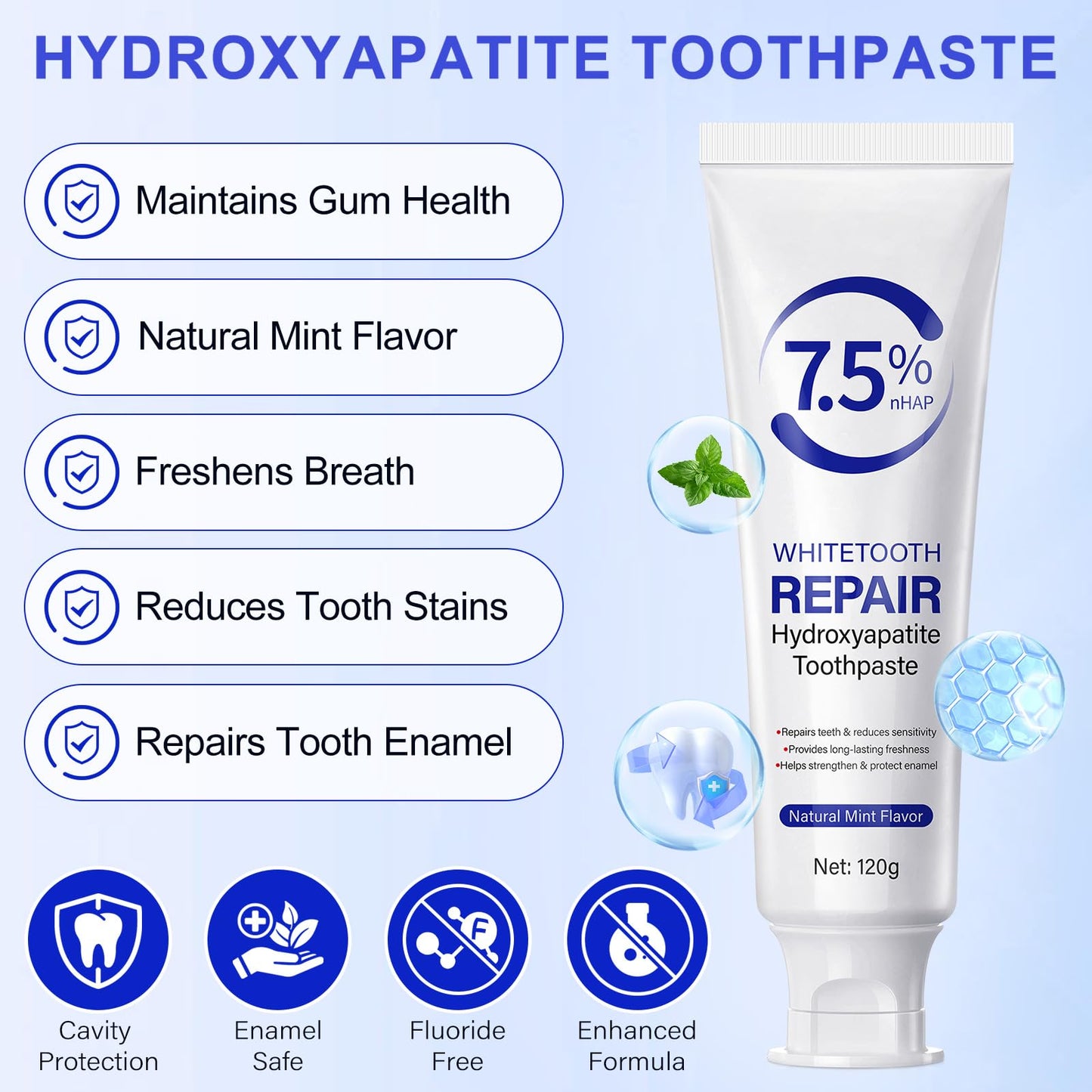 7.9% Nano Hydroxyapatite Toothpaste 2-Pack – Gum Care, Enamel Strengthening & Sensitivity Relief