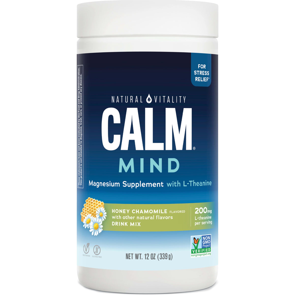 Natural Vitality CALM Mind Magnesium Drink Mix - L-Theanine, 12 oz (Gluten Free & Vegan)