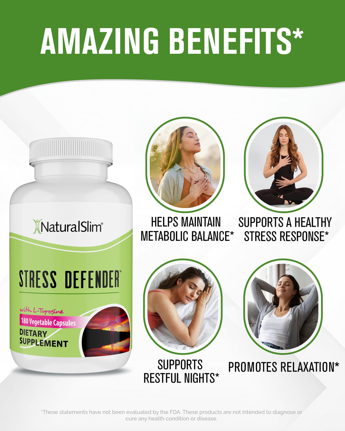 NaturalSlim Stress Defender – Stress Relief & Cortisol Support | 3-Pack, 180 Vegetarian Capsules