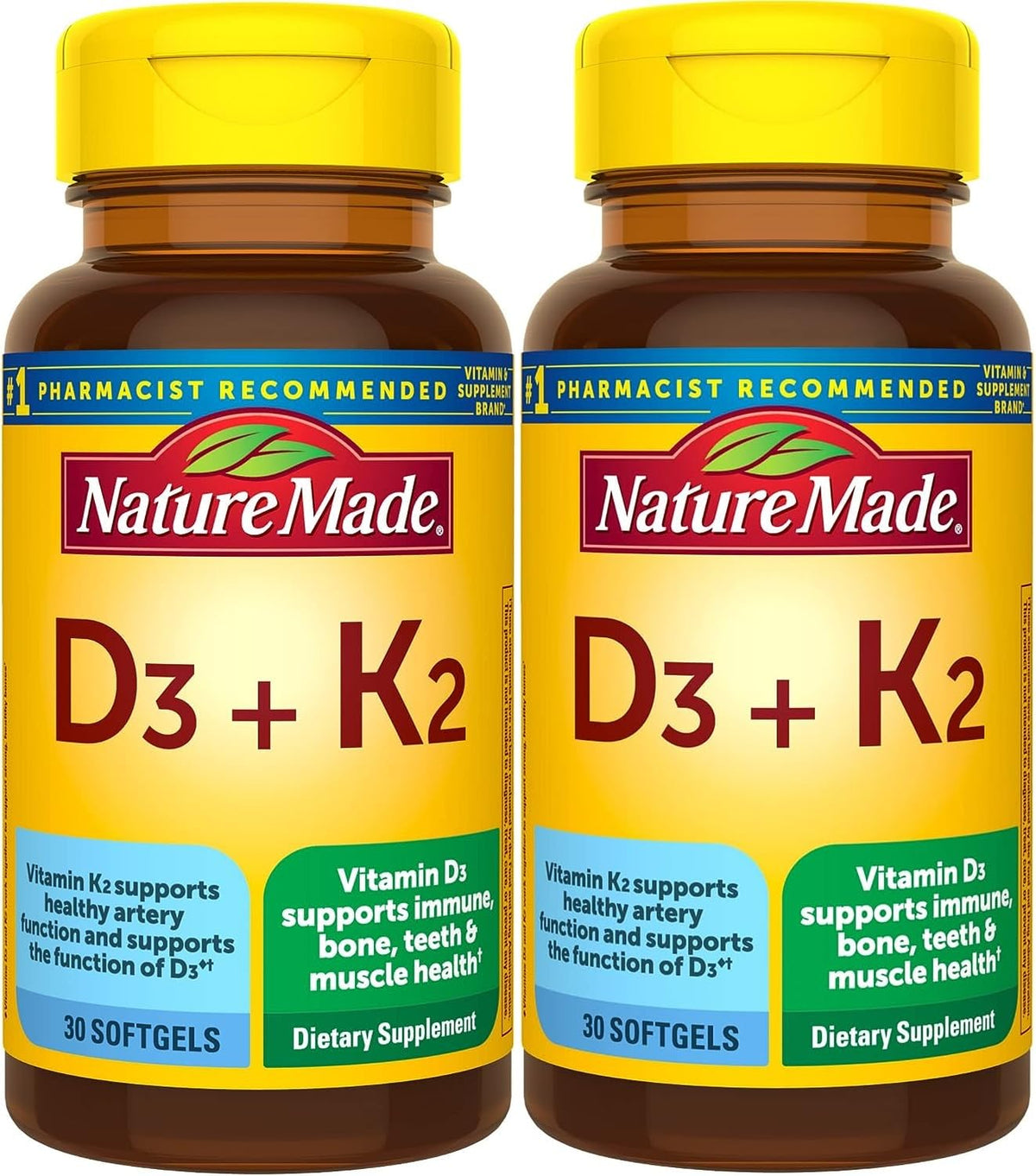 Nature Made Vitamin D3 + K2 5000 IU (125 mcg) – Pack of 2