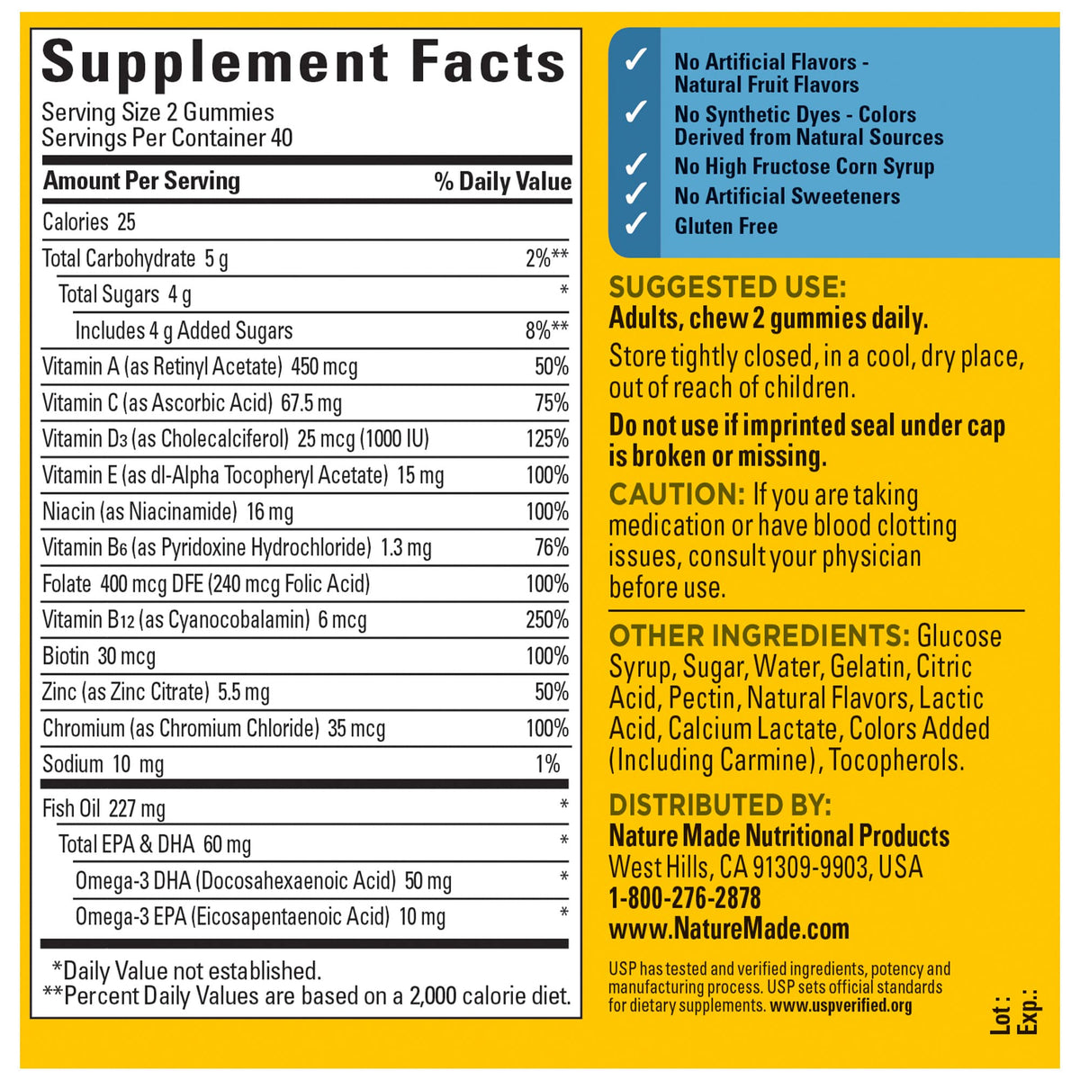 Nature Made Men's Multivitamin Gummies with Omega-3 – 80 Count (40-Day Supply)